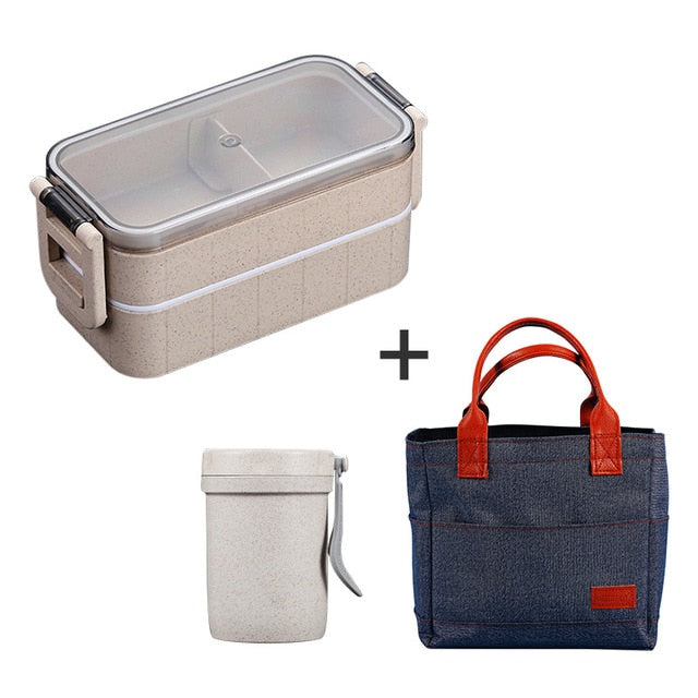 Microwave Bento Box Wheat Straw Child Lunch Box Leak-Proof Bento Lunch Box For Kids School Food Container
