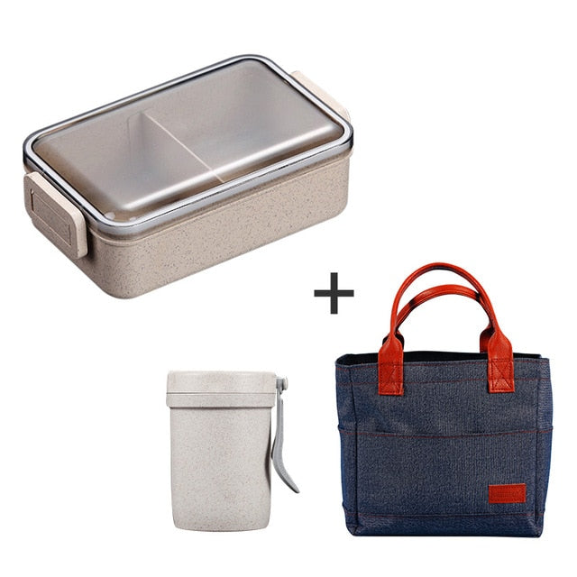 Microwave Bento Box Wheat Straw Child Lunch Box Leak-Proof Bento Lunch Box For Kids School Food Container