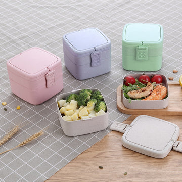 Square Lunch Box With Bag Eco-friendly Wheat Material High Capacity Rectangle Microwave Heated Bento Box Kid Food Container