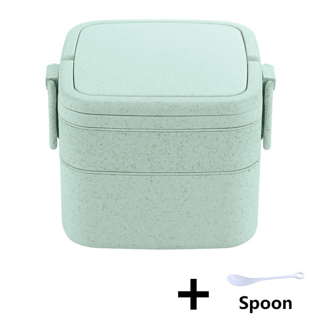 Square Lunch Box With Bag Eco-friendly Wheat Material High Capacity Rectangle Microwave Heated Bento Box Kid Food Container