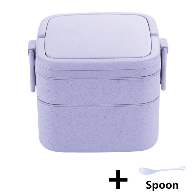 Square Lunch Box With Bag Eco-friendly Wheat Material High Capacity Rectangle Microwave Heated Bento Box Kid Food Container