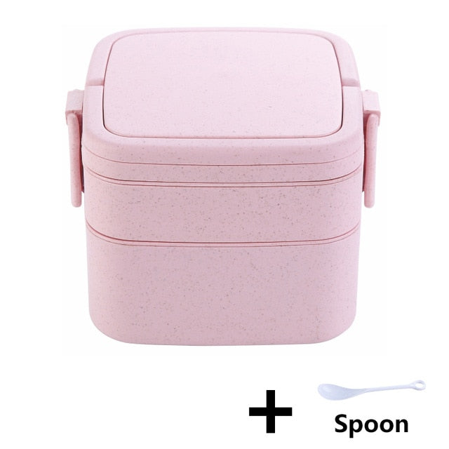 Square Lunch Box With Bag Eco-friendly Wheat Material High Capacity Rectangle Microwave Heated Bento Box Kid Food Container